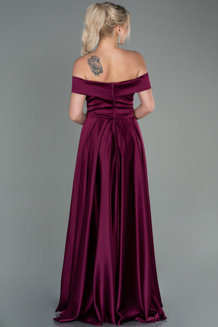 Robe de Soirée Longue Satin Couleur Cerise ABU2750