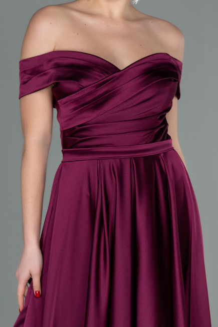 Robe de Soirée Longue Satin Couleur Cerise ABU2750