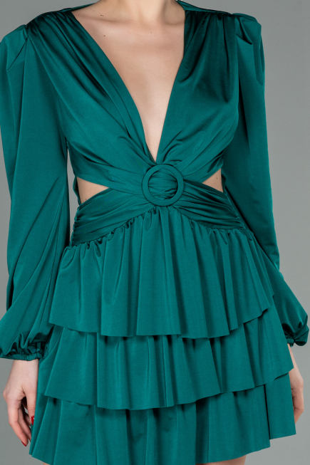 Robe de Cérémonie Courte Satin Émeraude ABK1561