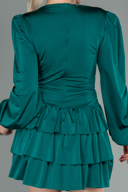 Robe de Cérémonie Courte Satin Émeraude ABK1561