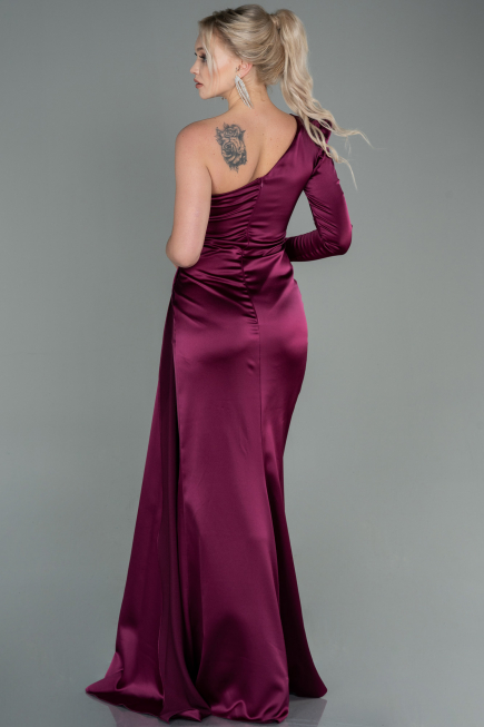 Robe de Soirée Longue Satin Prune ABU2676