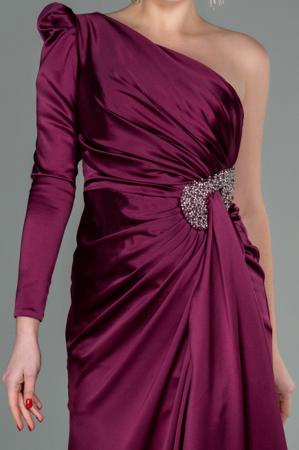 Robe de Soirée Longue Satin Prune ABU2676