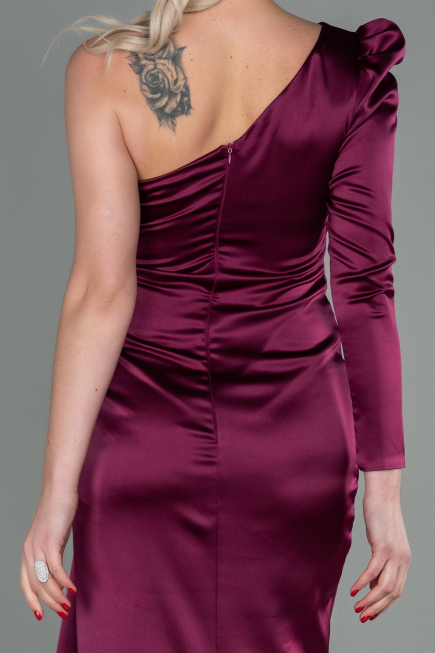 Robe de Soirée Longue Satin Prune ABU2676