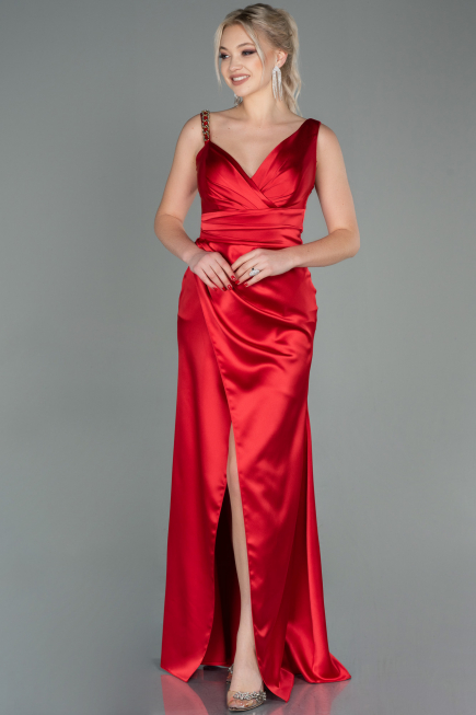 Robe de Soirée Longue Satin Rouge ABU2771