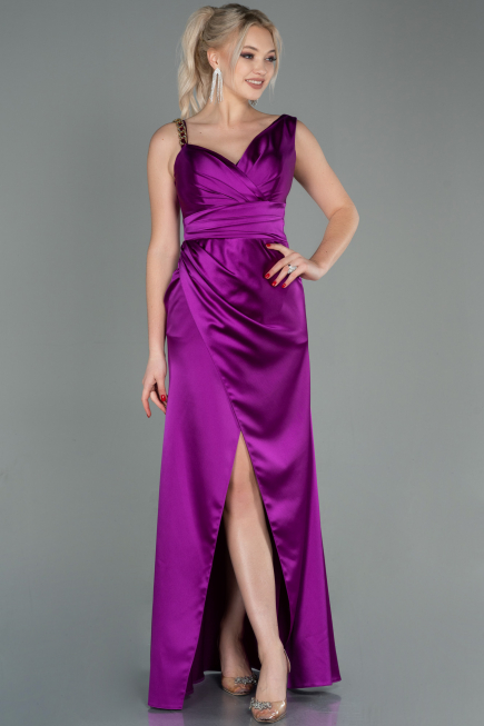 Robe de Soirée Longue Satin Violet ABU2771