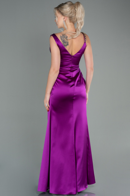 Robe de Soirée Longue Satin Violet ABU2771