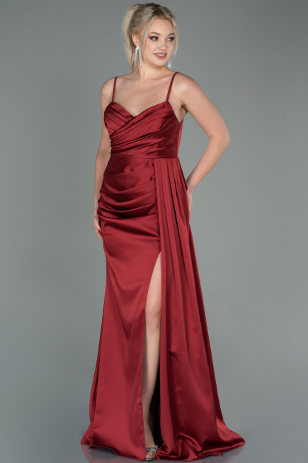 Robe Queue de Poisson Longue Satin Rouge Bordeaux ABU1894