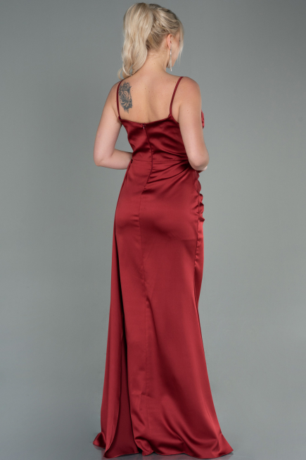 Robe Queue de Poisson Longue Satin Rouge Bordeaux ABU1894