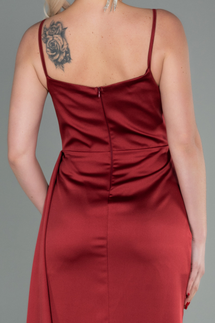 Robe Queue de Poisson Longue Satin Rouge Bordeaux ABU1894
