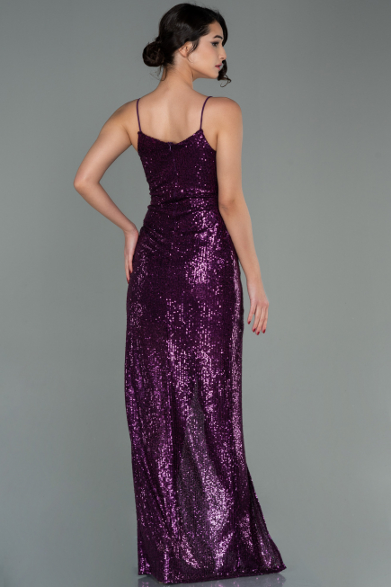 Robe De Soirée Squameuse Longue Prune ABU1880