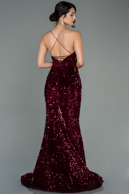 Robe Queue de Poisson Longue Velours Rouge Bordeaux ABU2787