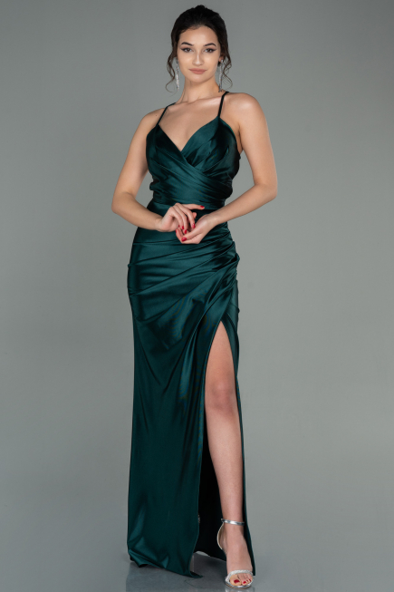 Robe de Soirée Longue Satin Émeraude ABU2800