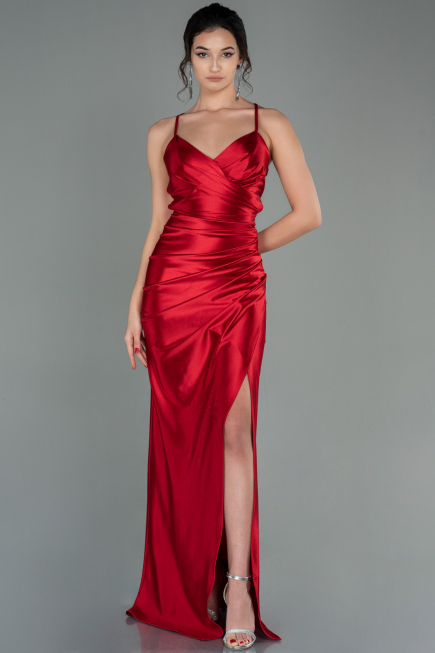 Robe de Soirée Longue Satin Rouge ABU2800