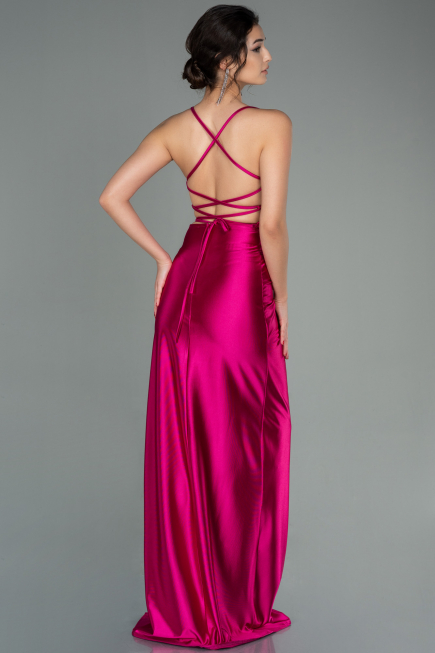 Robe de Soirée Longue Satin Fushia ABU2800