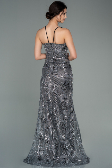 Robe de Soirée Longue Noir-Argent ABU2803