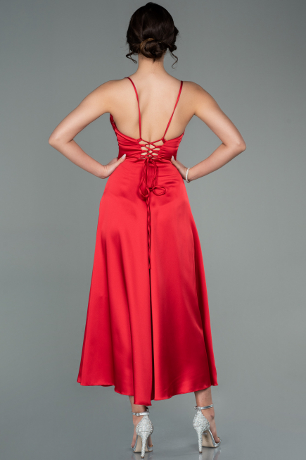 Robe de Cérémonie Midi Satin Rouge ABK1586