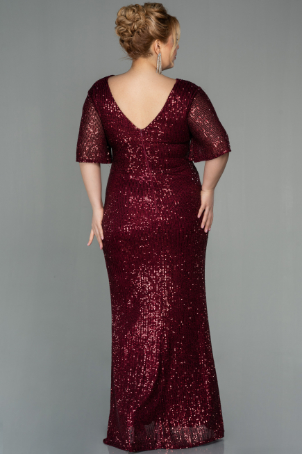 Robe de Soirée Grande Taille Longue Squameuse Rouge Bordeaux ABU2796