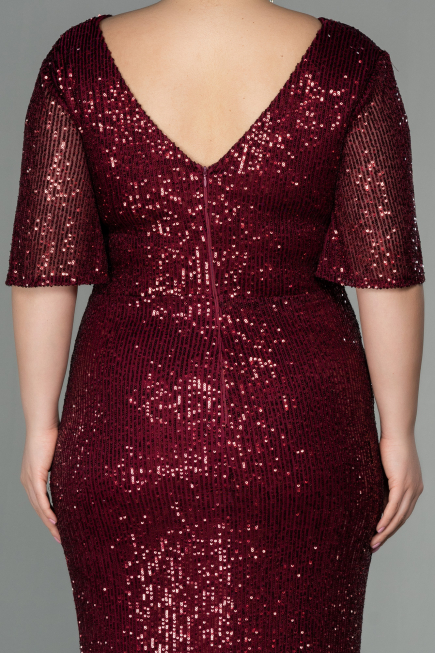 Robe de Soirée Grande Taille Longue Squameuse Rouge Bordeaux ABU2796