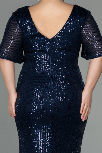 Robe de Soirée Grande Taille Longue Squameuse Bleu Marine ABU2796
