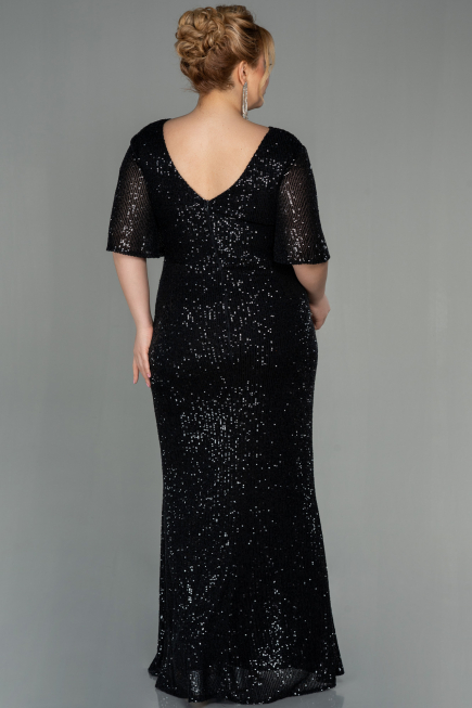 Robe de Soirée Grande Taille Longue Squameuse Noir ABU2796