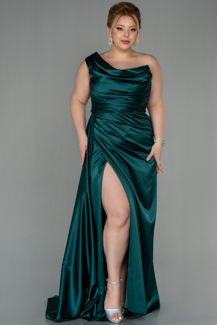 Robe de Soirée Grande Taille Longue Satin Émeraude ABU2531