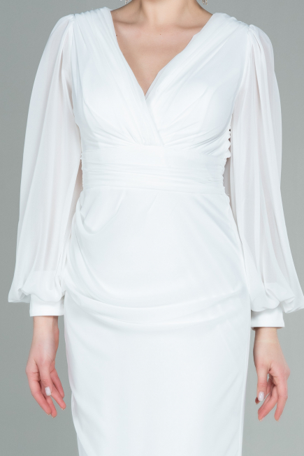 Robe de Soirée Longue Mousseline Blanc ABU2818