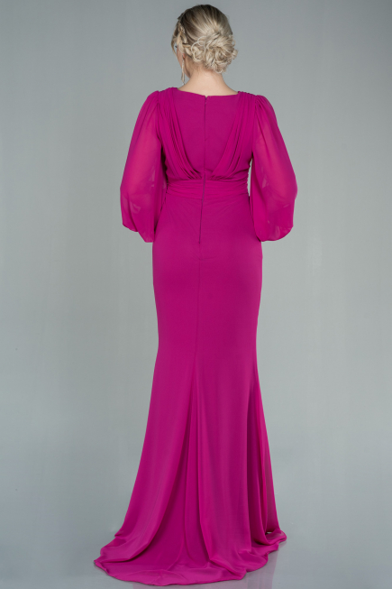 Robe de Soirée Longue Mousseline Fushia ABU2818