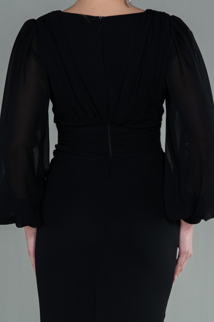 Robe de Soirée Longue Mousseline Noir ABU2818