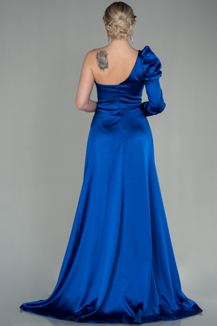 Robe De Soirée Satin Longue Bleu Saxe ABU1715