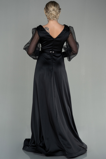 Robe de Soirée Longue Satin Noir ABU2830