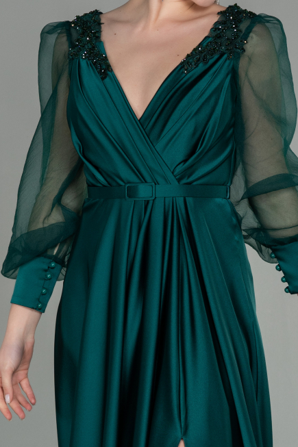 Robe de Soirée Longue Satin Émeraude ABU2830