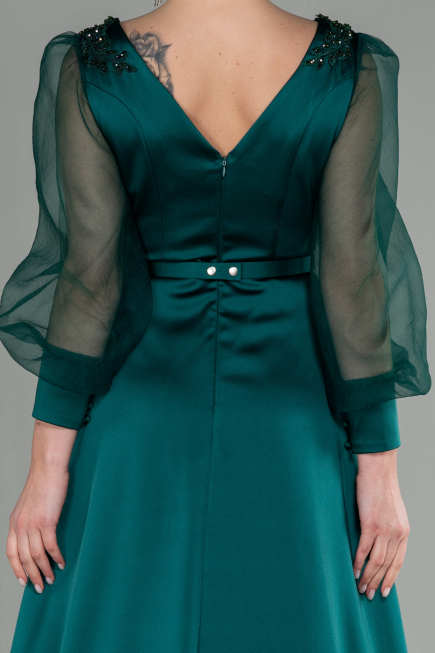 Robe de Soirée Longue Satin Émeraude ABU2830