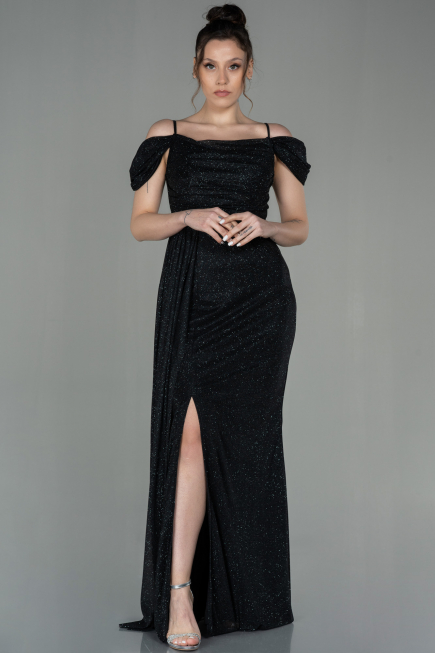 Robe de Soirée Longue Noir-Argent ABU2835