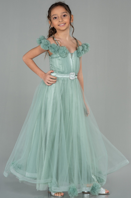 Robe de Soirée Enfants Longue Menthe ABU2452