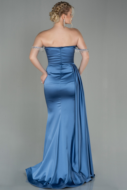 Robe De Soirée Satin Longue Indigo ABU2618