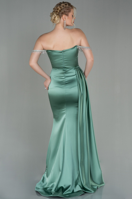 Robe De Soirée Satin Longue Menthe ABU2618