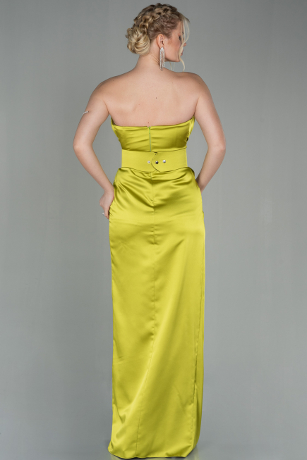 Robe de Soirée Longue Satin Pistache vert ABU2844