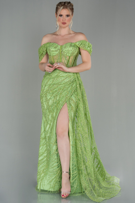 Robe De Soirée Longue Pistache vert ABU2706