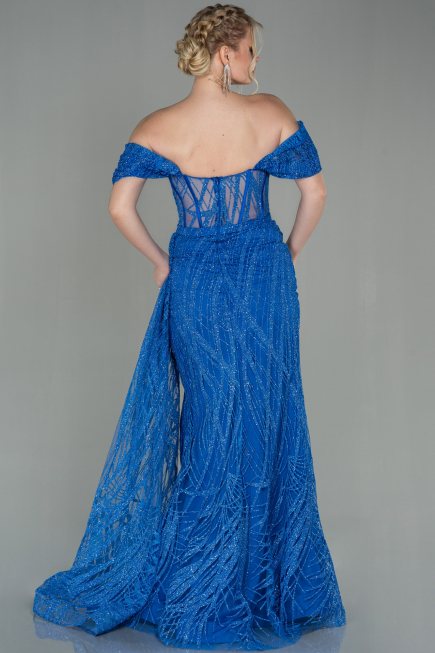 Robe De Soirée Longue Bleu Saxe ABU2706
