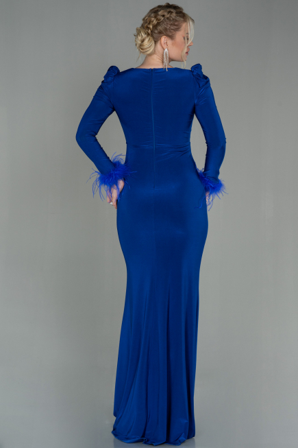 Robe De Soirée Longue Bleu Saxe ABU2804