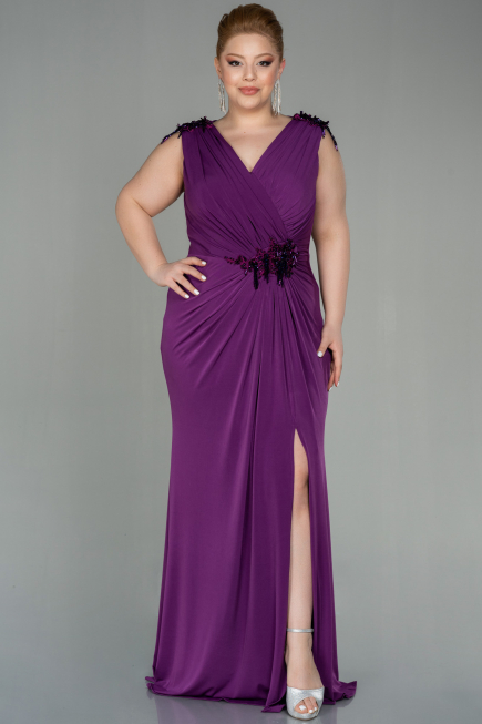 Robe de Soirée Grande Taille Longue Prune ABU2854