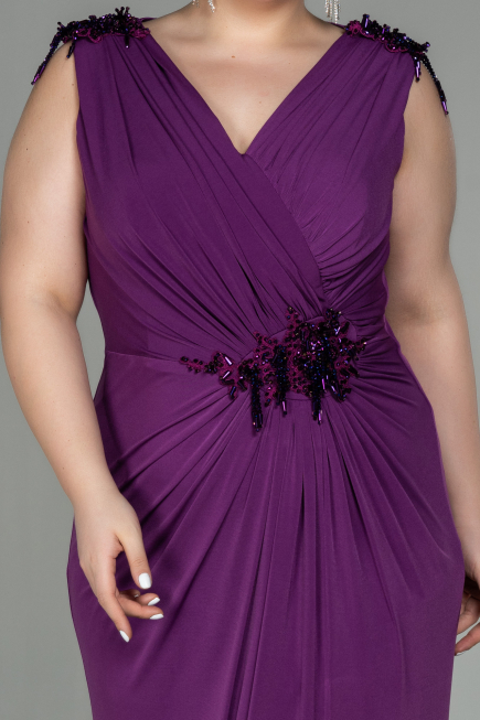 Robe de Soirée Grande Taille Longue Prune ABU2854