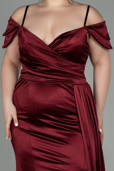 Robe Grande Taille Longue Satin Rouge Bordeaux ABU2855