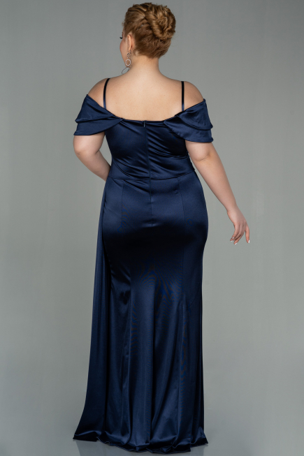 Robe Grande Taille Longue Satin Bleu Marine ABU2855