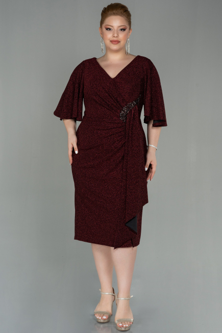 Robe de Soirée Grande Taille Midi Rouge Bordeaux ABK1625