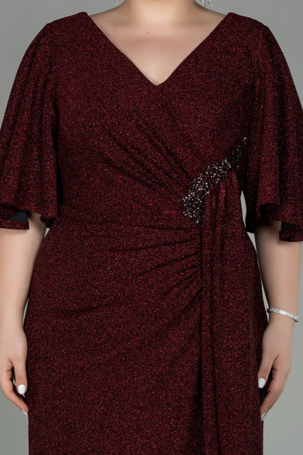 Robe de Soirée Grande Taille Midi Rouge Bordeaux ABK1625