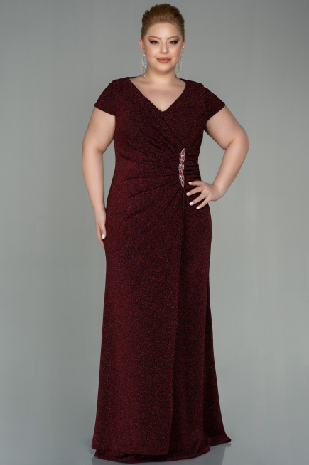 Robe de Soirée Grande Taille Longue Rouge Bordeaux ABU2870