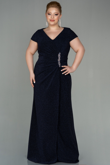 Robe de Soirée Grande Taille Longue Bleu Marine ABU2870