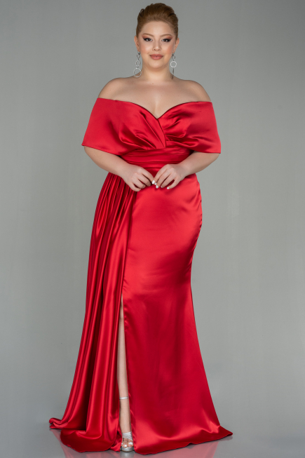 Robe Grande Taille Longue Satin Rouge ABU2873