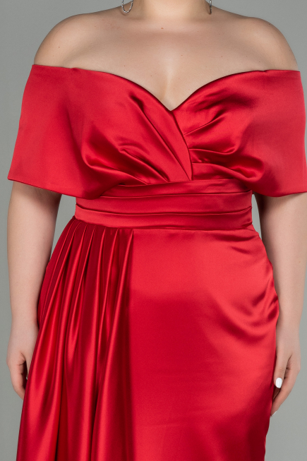 Robe Grande Taille Longue Satin Rouge ABU2873